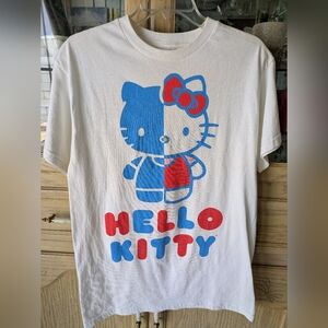 Sanrio Hello Kitty Color Block 4th July Red White Blue Graphic T-Shirt Cotton M